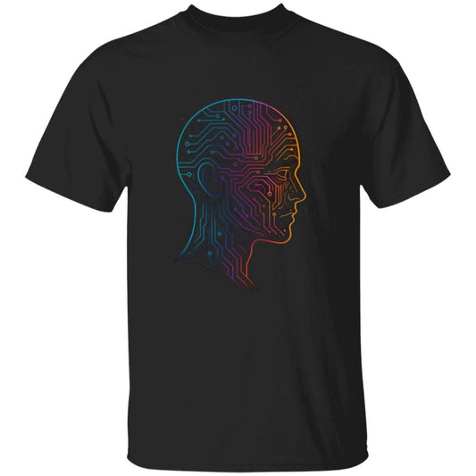AI Circuit Head T-Shirt – Futuristic Tech & Cyberpunk Graphic Tee | Heavyweight Unisex 100% USA Cotton | Artificial Intelligence Gift