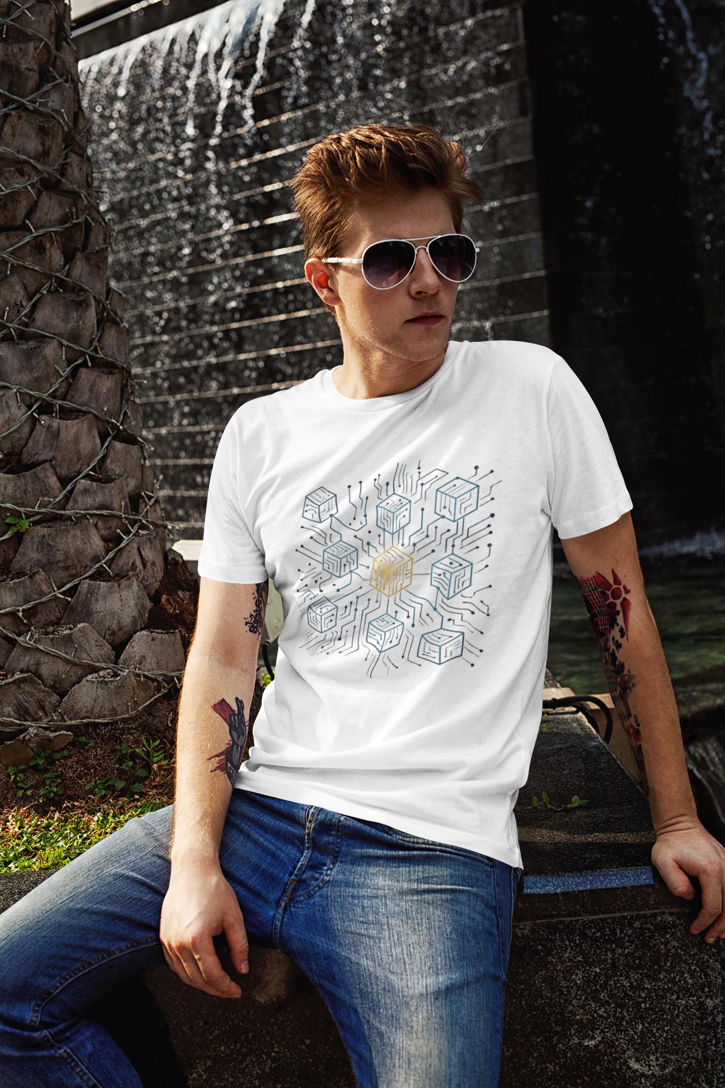 Blockchain Network T-Shirt, Circuit Cube Crypto Shirt, Tech Crypto Investor Gift, Futuristic Blockchain Matrix Tee