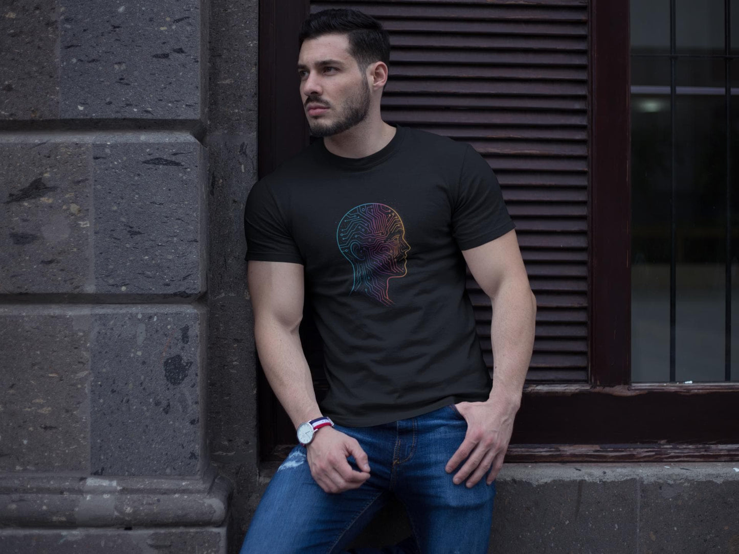 AI Circuit Head T-Shirt – Futuristic Tech & Cyberpunk Graphic Tee | Heavyweight Unisex 100% USA Cotton | Artificial Intelligence Gift