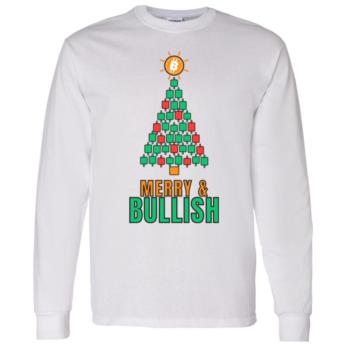Bitcoin Christmas Long Sleeve Shirt, Merry and Bullish Crypto Tee, Candlestick Christmas Tree, Crypto Trader Gift, BTC Holiday Shirt