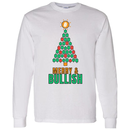 Bitcoin Christmas Long Sleeve Shirt, Merry and Bullish Crypto Tee, Candlestick Christmas Tree, Crypto Trader Gift, BTC Holiday Shirt