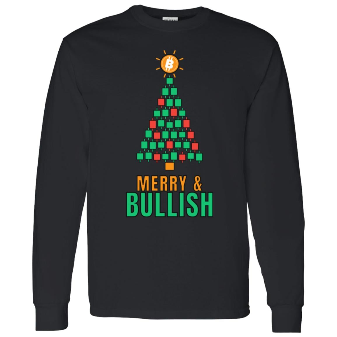 Bitcoin Christmas Long Sleeve Shirt, Merry and Bullish Crypto Tee, Candlestick Christmas Tree, Crypto Trader Gift, BTC Holiday Shirt