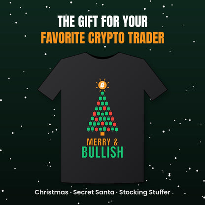 Bitcoin Christmas Shirt, Merry and Bullish Crypto Tee, Candlestick Christmas Tree T-Shirt, Crypto Trader Gift, BTC Holiday Shirt