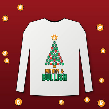 Bitcoin Christmas Long Sleeve Shirt, Merry and Bullish Crypto Tee, Candlestick Christmas Tree, Crypto Trader Gift, BTC Holiday Shirt