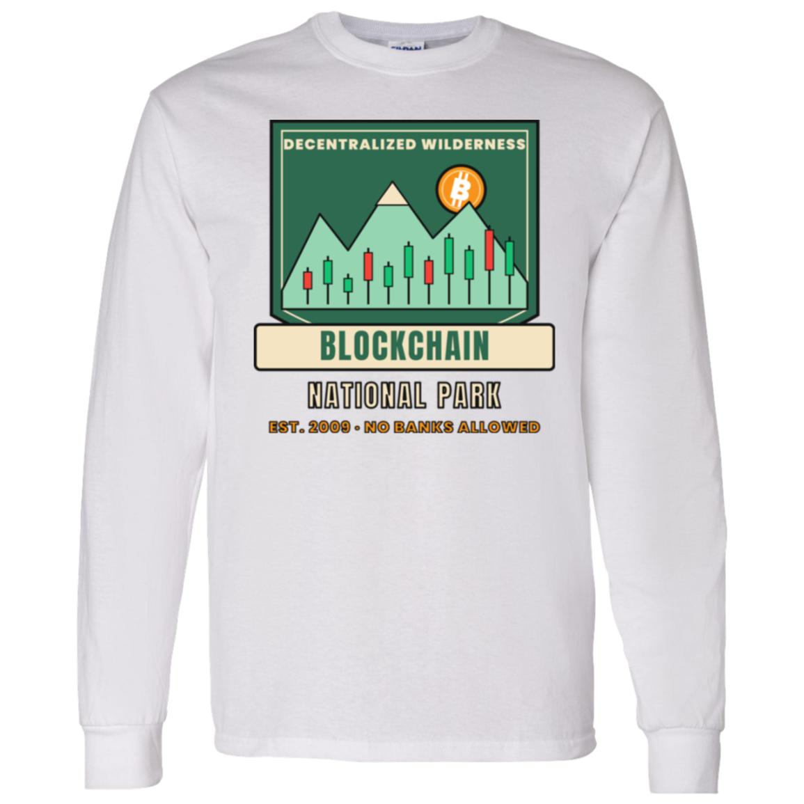 Blockchain National Park Long Sleeve Shirt, Funny Bitcoin Tee, Vintage Park Badge Crypto Shirt, Hiking Crypto Gift