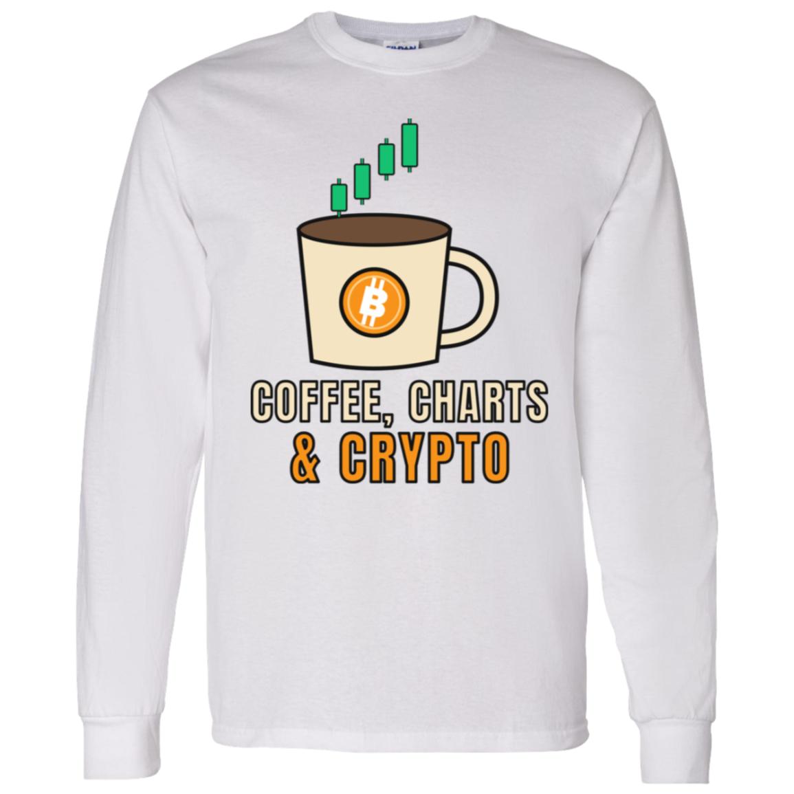 Coffee Charts and Crypto Long Sleeve Shirt, Funny Bitcoin Coffee Tee, Crypto Trader Gift, Coffee Lover Gift