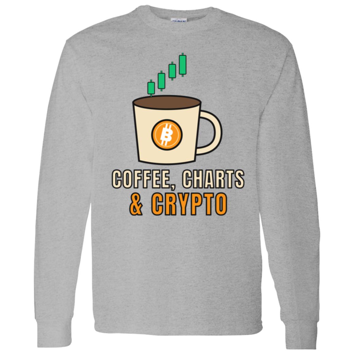 Coffee Charts and Crypto Long Sleeve Shirt, Funny Bitcoin Coffee Tee, Crypto Trader Gift, Coffee Lover Gift