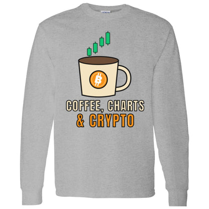 Coffee Charts and Crypto Long Sleeve Shirt, Funny Bitcoin Coffee Tee, Crypto Trader Gift, Coffee Lover Gift