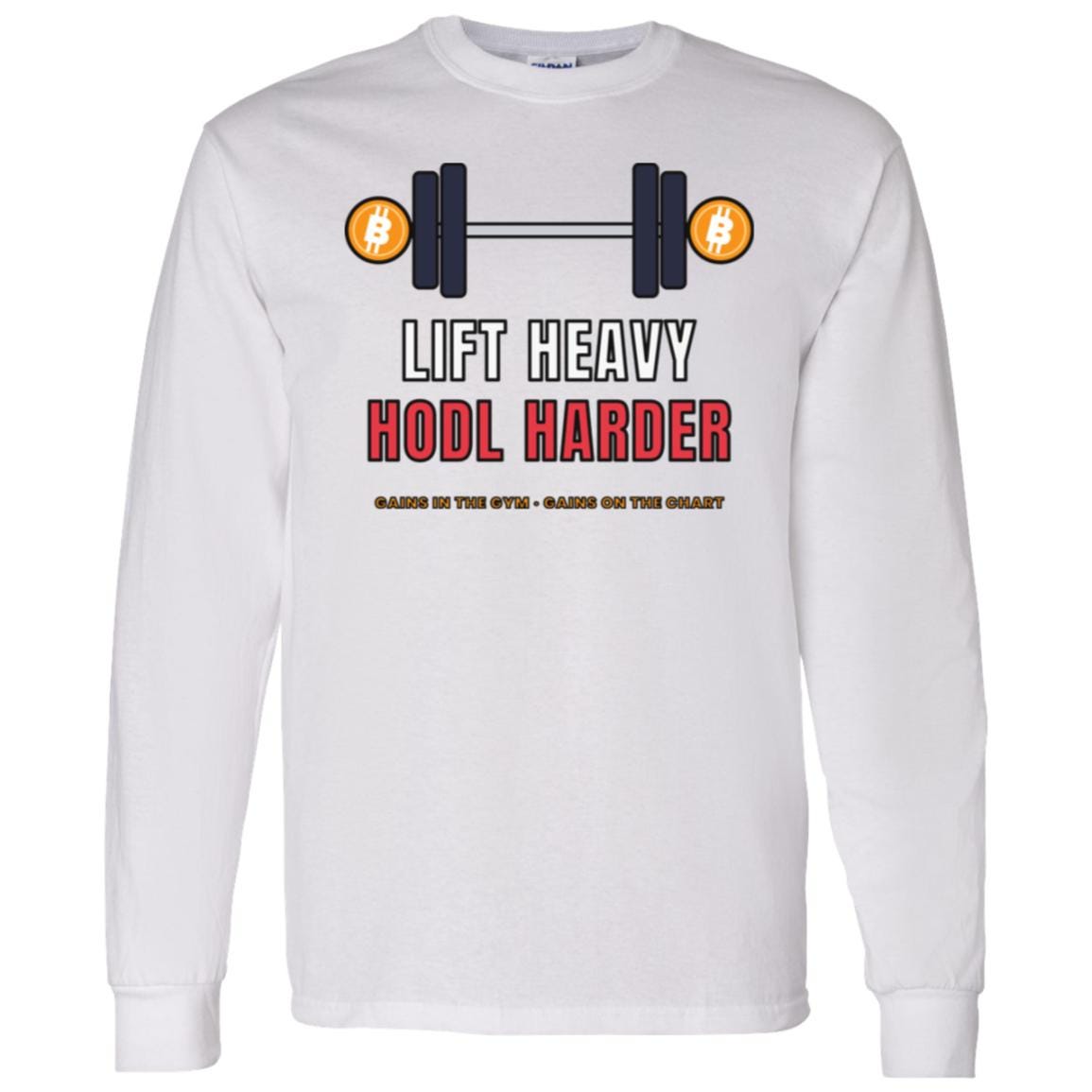 Lift Heavy Hodl Harder Long Sleeve Shirt, Bitcoin Gym Tee, Crypto Workout Shirt, Weightlifting Gift