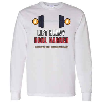 Lift Heavy Hodl Harder Long Sleeve Shirt, Bitcoin Gym Tee, Crypto Workout Shirt, Weightlifting Gift