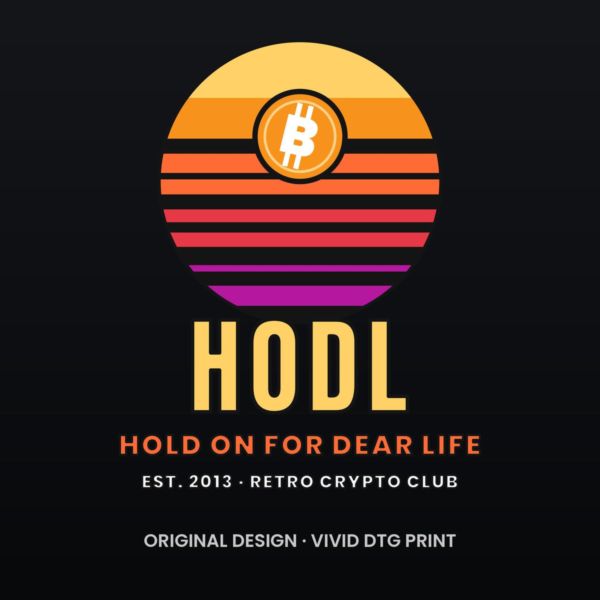 Retro Bitcoin Long Sleeve Shirt, Hodl Hold On For Dear Life, Vintage Sunset Crypto Tee, Crypto Investor Gift
