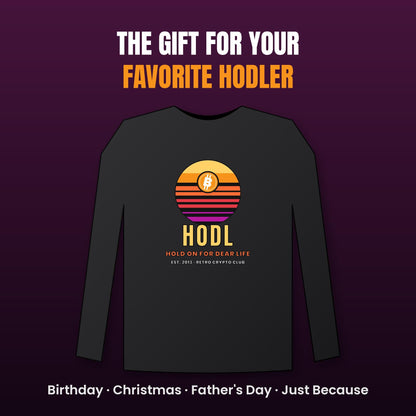 Retro Bitcoin Long Sleeve Shirt, Hodl Hold On For Dear Life, Vintage Sunset Crypto Tee, Crypto Investor Gift