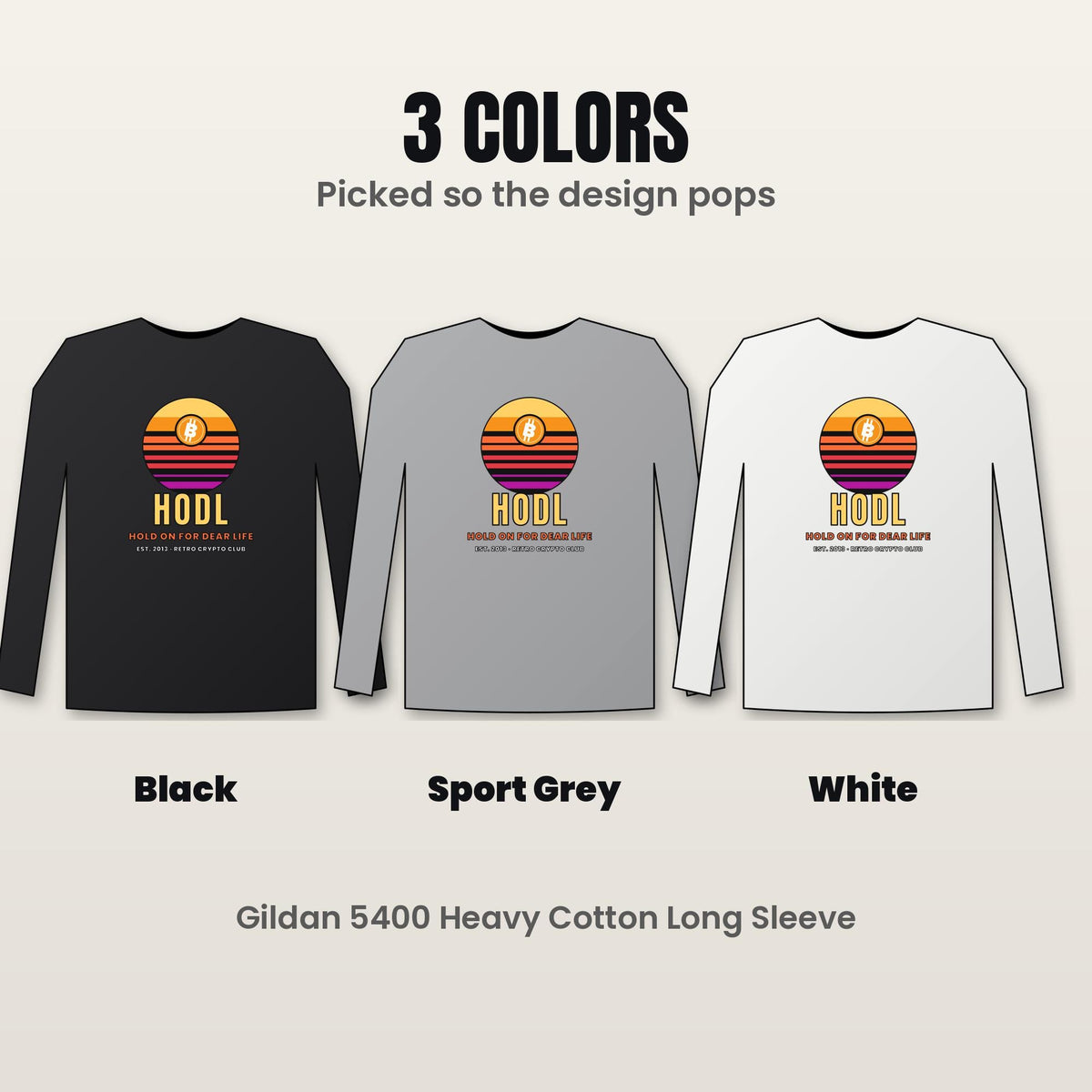 Retro Bitcoin Long Sleeve Shirt, Hodl Hold On For Dear Life, Vintage Sunset Crypto Tee, Crypto Investor Gift