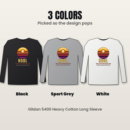 Retro Bitcoin Long Sleeve Shirt, Hodl Hold On For Dear Life, Vintage Sunset Crypto Tee, Crypto Investor Gift