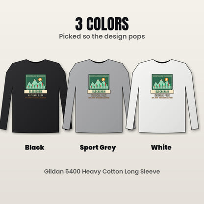 Blockchain National Park Long Sleeve Shirt, Funny Bitcoin Tee, Vintage Park Badge Crypto Shirt, Hiking Crypto Gift