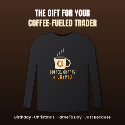 Coffee Charts and Crypto Long Sleeve Shirt, Funny Bitcoin Coffee Tee, Crypto Trader Gift, Coffee Lover Gift