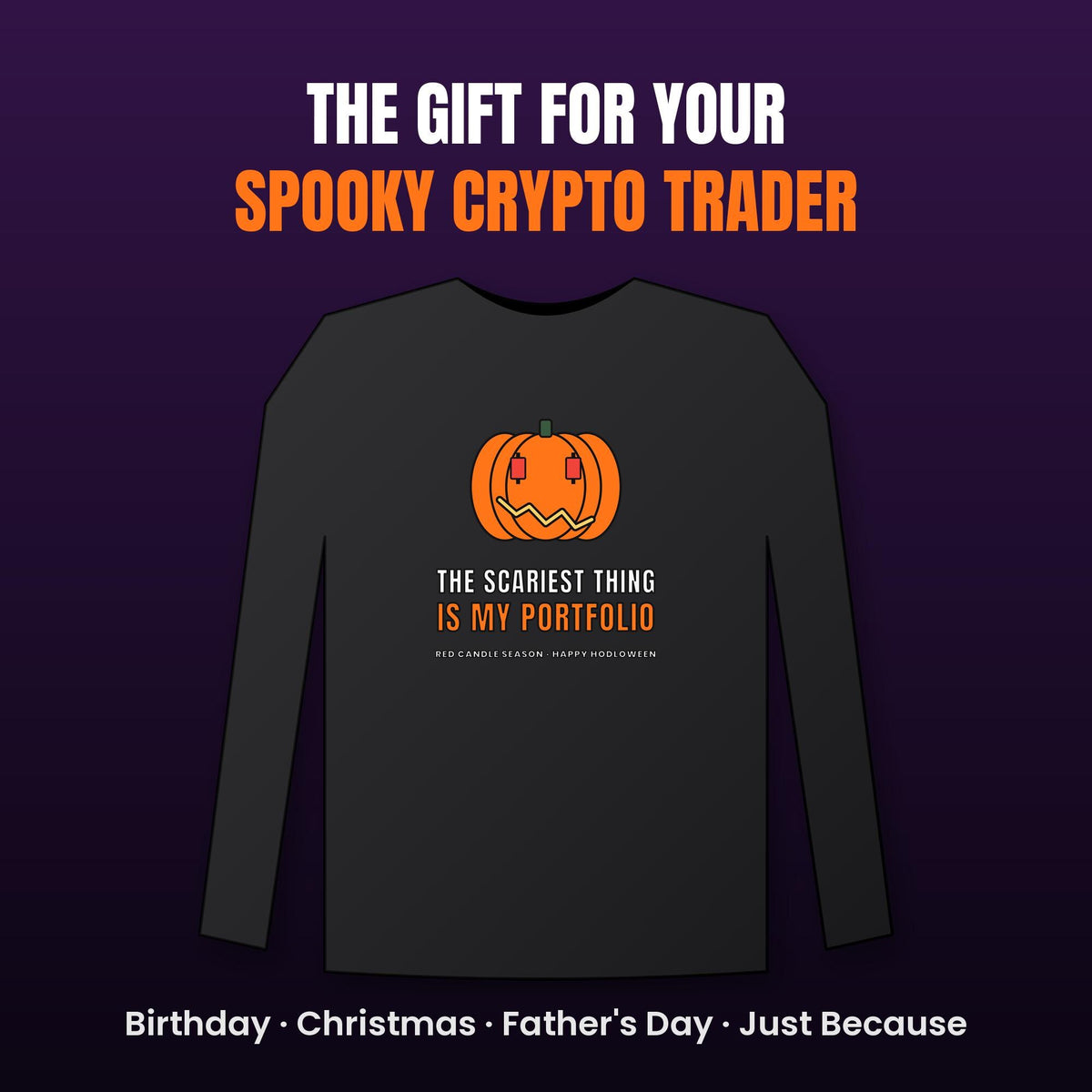 Halloween Crypto Long Sleeve Shirt, Scariest Thing Is My Portfolio Tee, Funny Pumpkin Crypto Shirt, Trader Gift