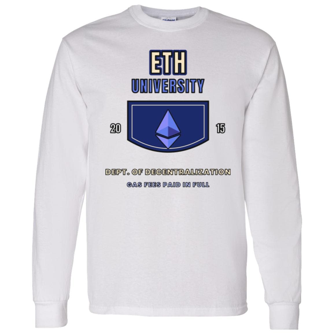 ETH University Long Sleeve Shirt, Ethereum Varsity Tee, Collegiate Crypto Shirt, Crypto Student Gift