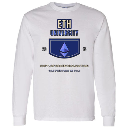 ETH University Long Sleeve Shirt, Ethereum Varsity Tee, Collegiate Crypto Shirt, Crypto Student Gift