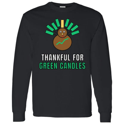 Thankful For Green Candles Long Sleeve Shirt, Funny Thanksgiving Crypto Tee, Turkey Trader Shirt, Trader Gift