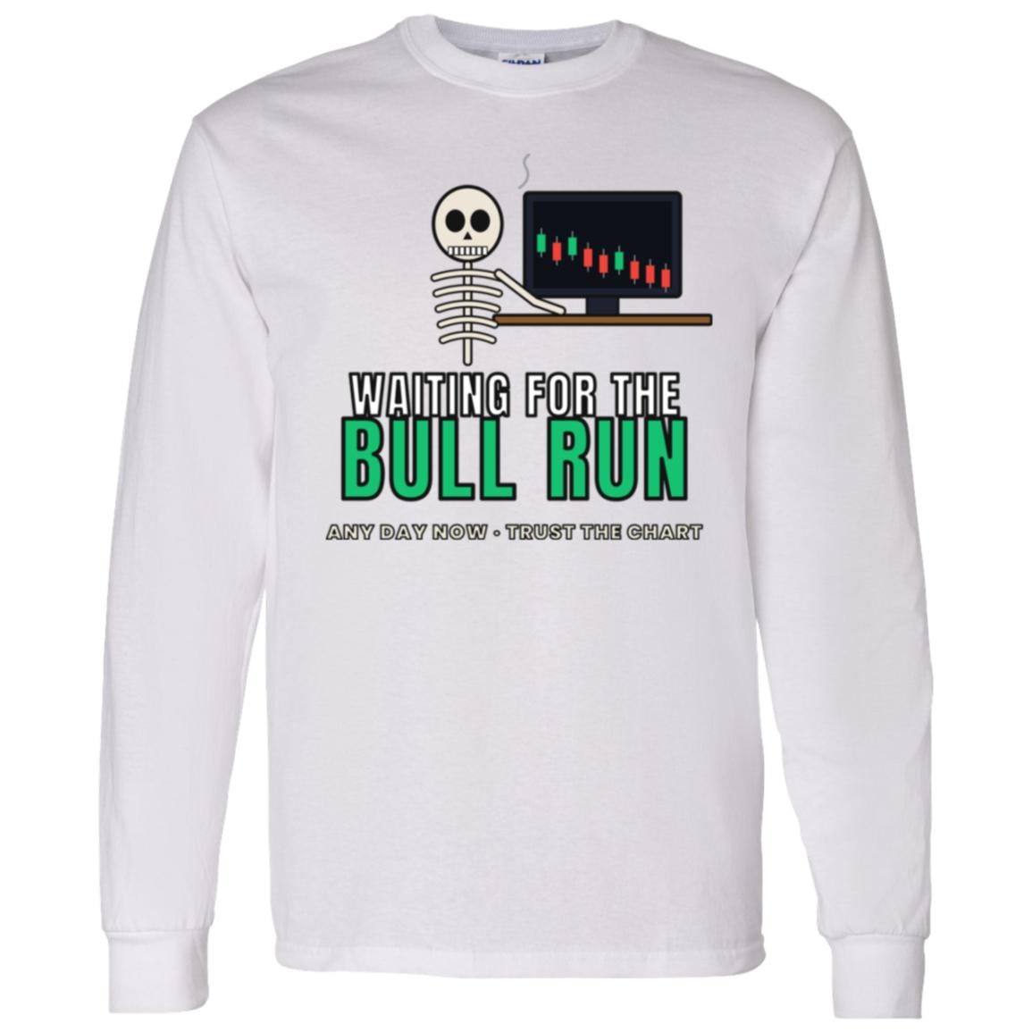 Waiting For The Bull Run Long Sleeve Shirt, Funny Skeleton Crypto Tee, Crypto Trader Shirt, Stock Market Gift