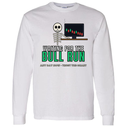 Waiting For The Bull Run Long Sleeve Shirt, Funny Skeleton Crypto Tee, Crypto Trader Shirt, Stock Market Gift