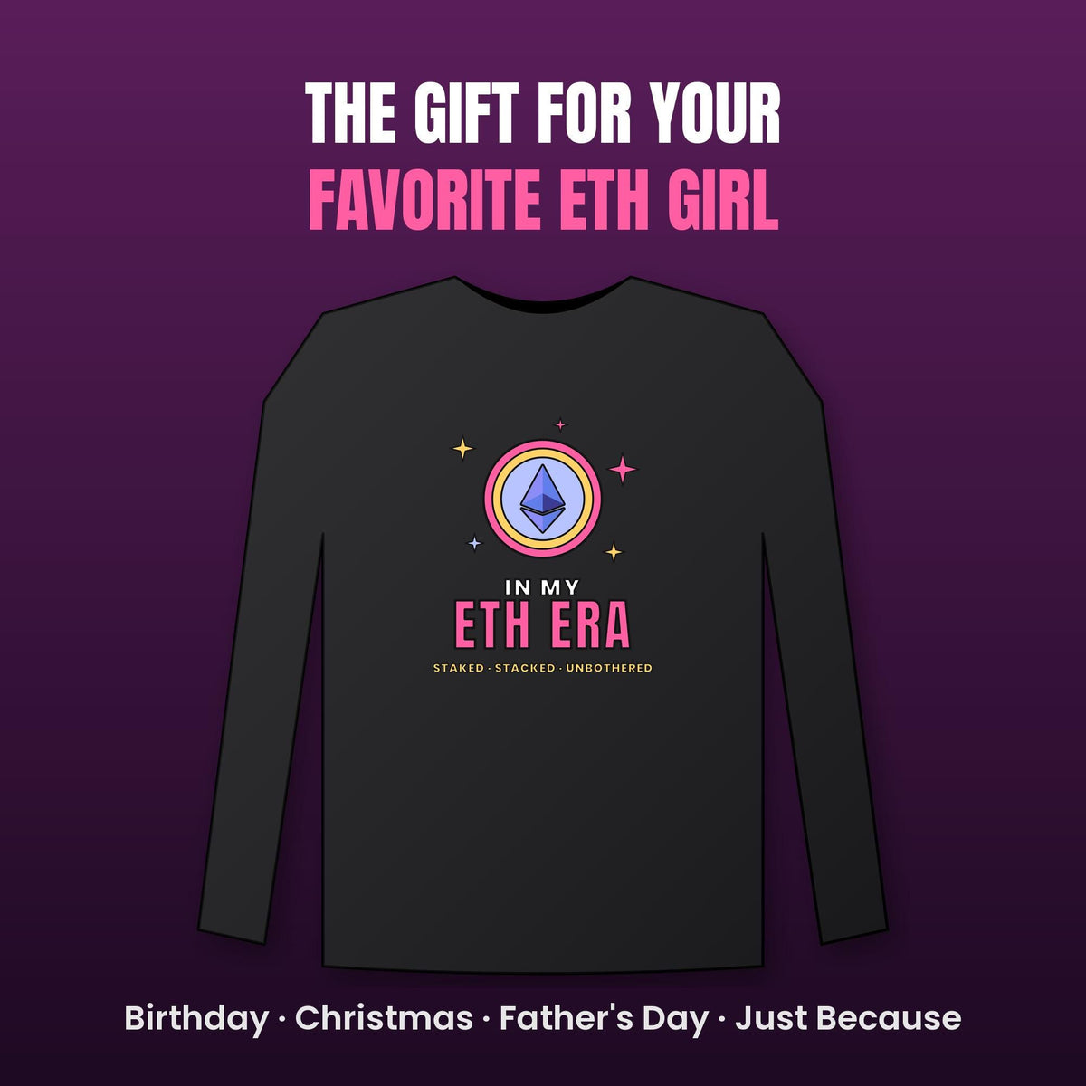 In My ETH Era Long Sleeve Shirt, Ethereum Tee, Retro Crypto Shirt, Crypto Girl Gift, Ethereum Gift