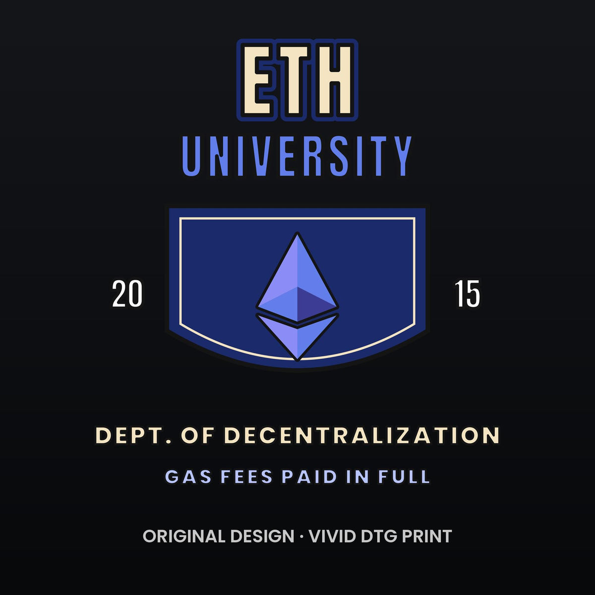 ETH University Shirt, Ethereum Varsity T-Shirt, Collegiate Crypto Tee, Crypto Student Gift, Ethereum Gift, Blockchain Shirt