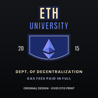 ETH University Shirt, Ethereum Varsity T-Shirt, Collegiate Crypto Tee, Crypto Student Gift, Ethereum Gift, Blockchain Shirt