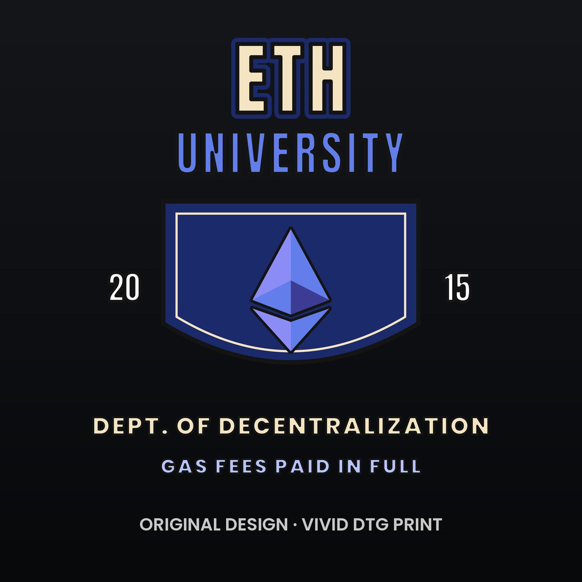 ETH University Long Sleeve Shirt, Ethereum Varsity Tee, Collegiate Crypto Shirt, Crypto Student Gift
