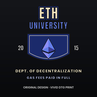 ETH University Long Sleeve Shirt, Ethereum Varsity Tee, Collegiate Crypto Shirt, Crypto Student Gift