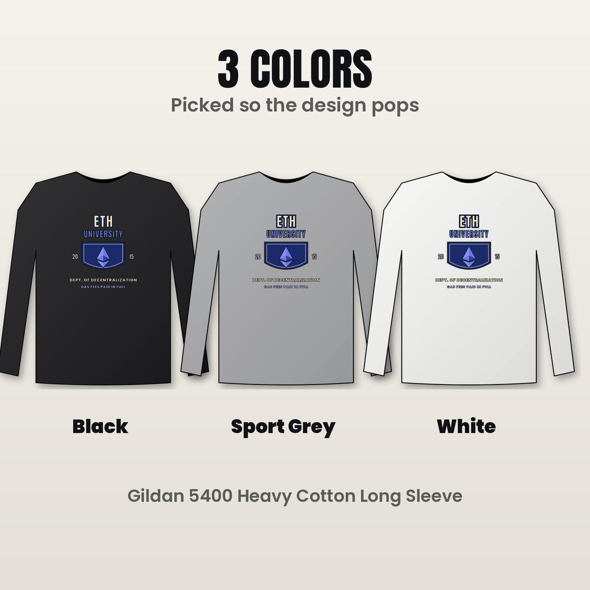 ETH University Long Sleeve Shirt, Ethereum Varsity Tee, Collegiate Crypto Shirt, Crypto Student Gift