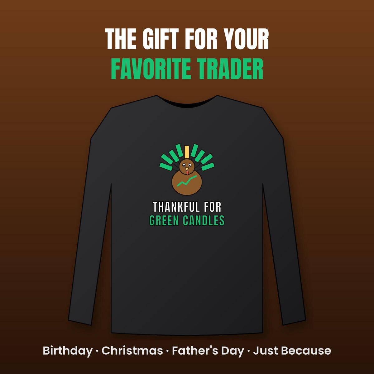 Thankful For Green Candles Long Sleeve Shirt, Funny Thanksgiving Crypto Tee, Turkey Trader Shirt, Trader Gift