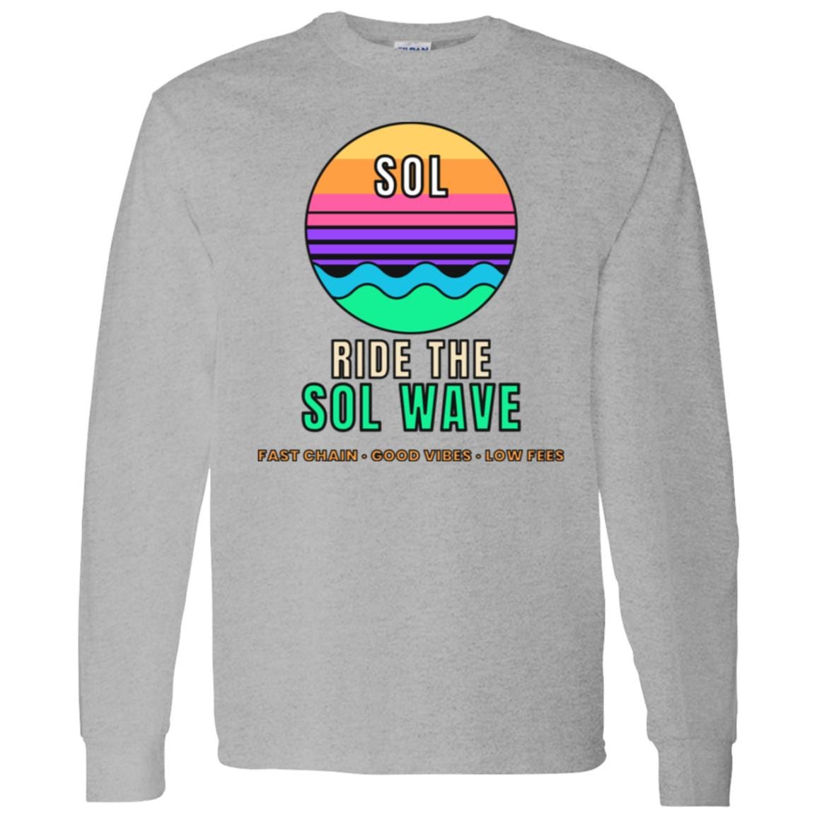 Ride The SOL Wave Long Sleeve Shirt, Solana Tee, Retro Sunset Crypto Shirt, SOL Holder Gift