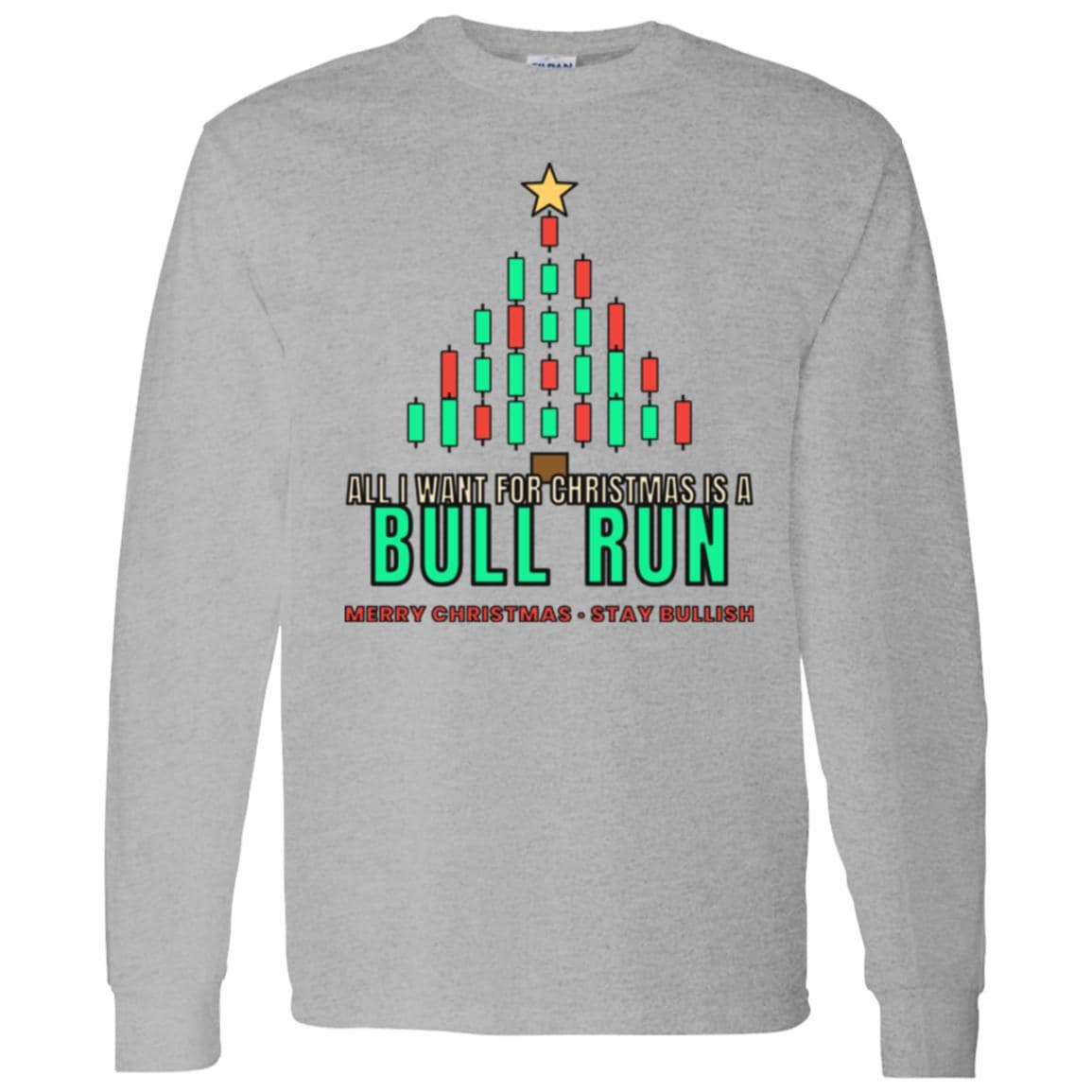 All I Want For Christmas Is A Bull Run Long Sleeve Shirt, Christmas Crypto Tee, Candlestick Tree Shirt