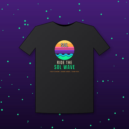 Ride The SOL Wave Shirt, Solana T-Shirt, Retro Sunset Crypto Tee, SOL Holder Gift, Surf Crypto Shirt, Crypto Investor Gift