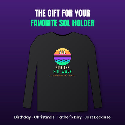 Ride The SOL Wave Long Sleeve Shirt, Solana Tee, Retro Sunset Crypto Shirt, SOL Holder Gift