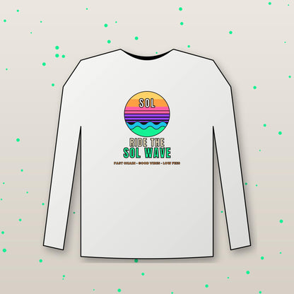 Ride The SOL Wave Long Sleeve Shirt, Solana Tee, Retro Sunset Crypto Shirt, SOL Holder Gift