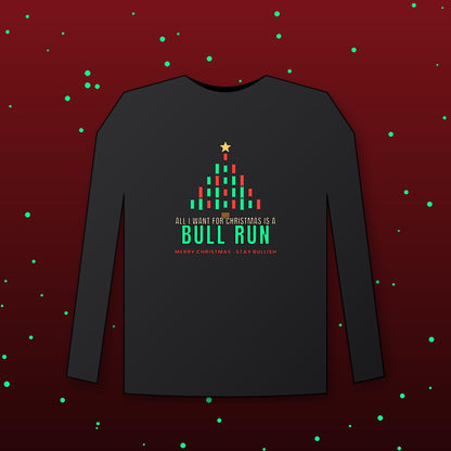 All I Want For Christmas Is A Bull Run Long Sleeve Shirt, Christmas Crypto Tee, Candlestick Tree Shirt