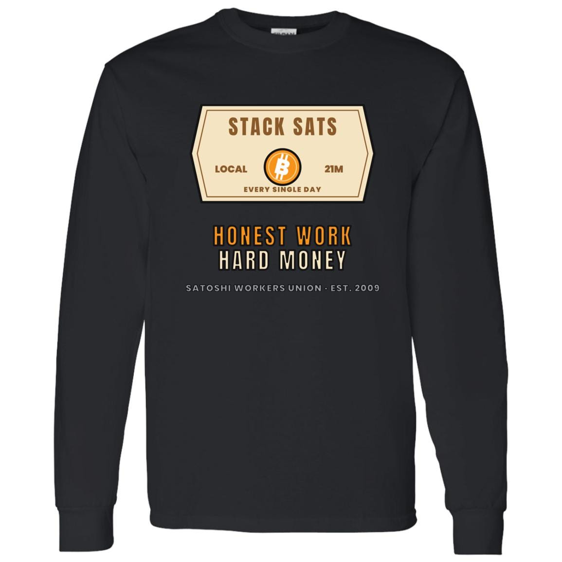 Stack Sats Long Sleeve Shirt, Bitcoin Workwear Tee, Vintage Badge Crypto Shirt, Bitcoin Gift For Men