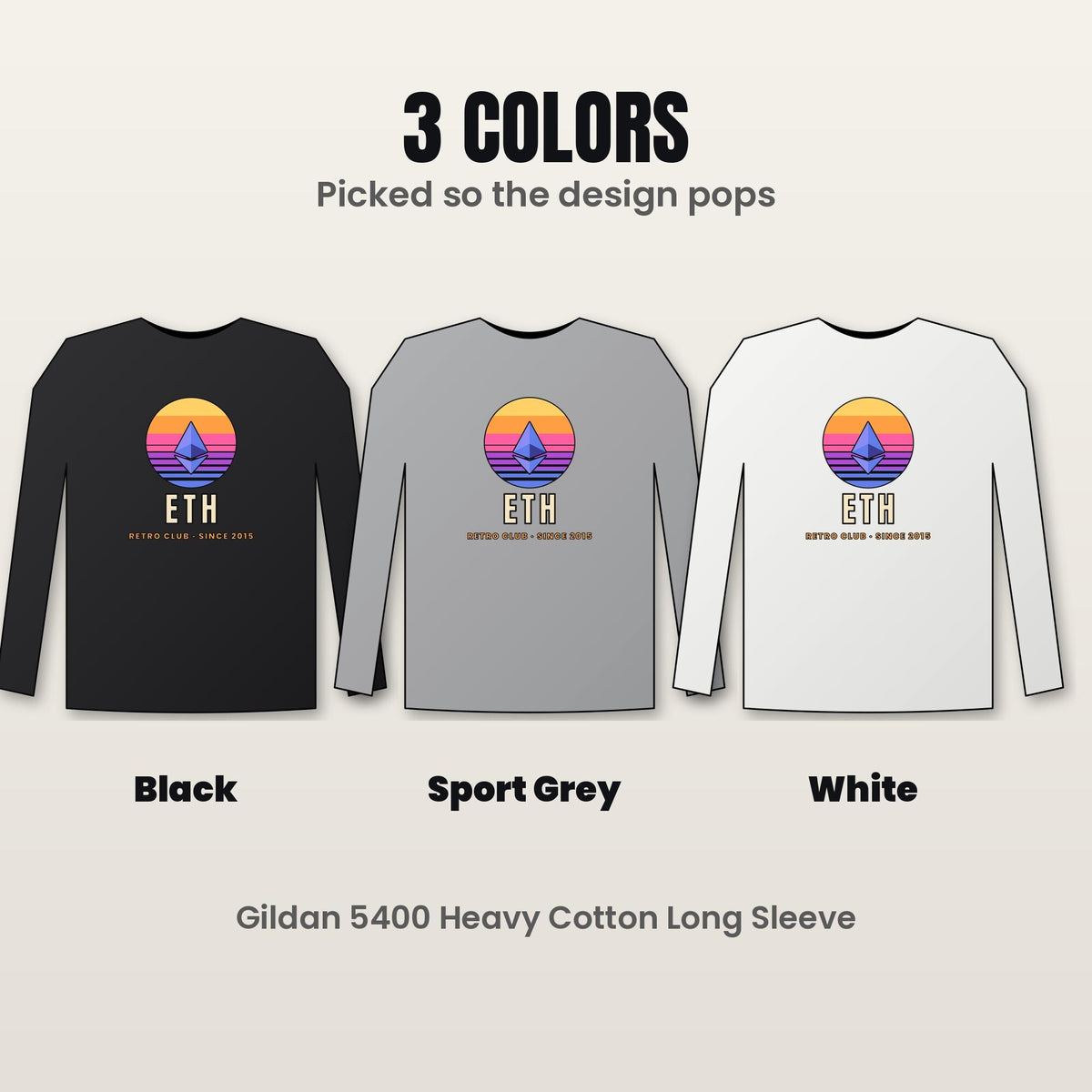 Ethereum Sunset Long Sleeve Shirt, Retro ETH Tee, Vintage Crypto Shirt, Ethereum Gift, ETH Holder Gift