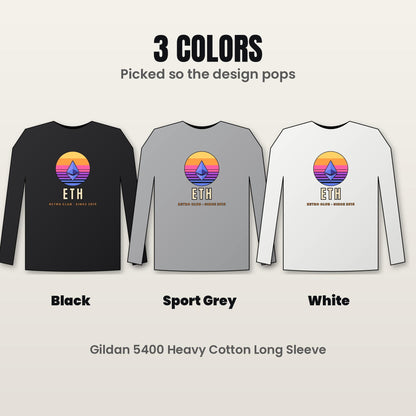 Ethereum Sunset Long Sleeve Shirt, Retro ETH Tee, Vintage Crypto Shirt, Ethereum Gift, ETH Holder Gift
