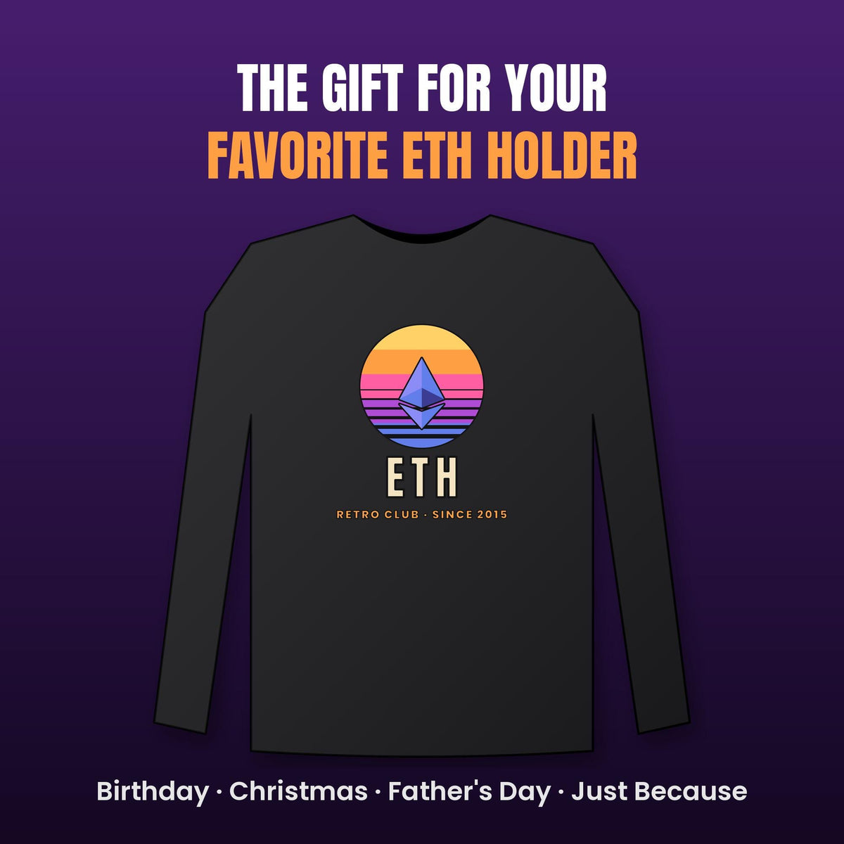 Ethereum Sunset Long Sleeve Shirt, Retro ETH Tee, Vintage Crypto Shirt, Ethereum Gift, ETH Holder Gift