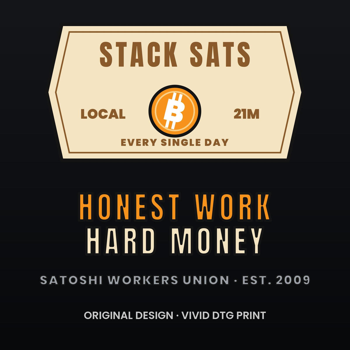 Stack Sats Shirt, Bitcoin Workwear T-Shirt, Vintage Badge Crypto Tee, Bitcoin Gift For Men, Hard Money Shirt