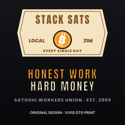 Stack Sats Shirt, Bitcoin Workwear T-Shirt, Vintage Badge Crypto Tee, Bitcoin Gift For Men, Hard Money Shirt