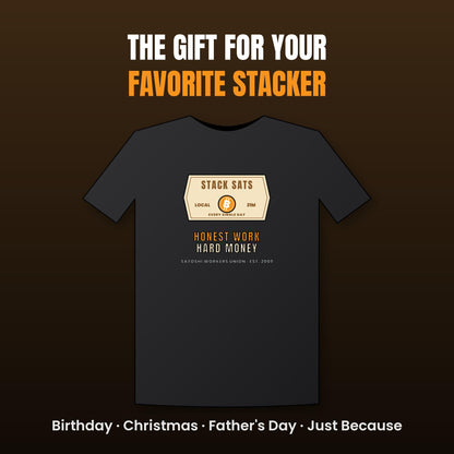 Stack Sats Shirt, Bitcoin Workwear T-Shirt, Vintage Badge Crypto Tee, Bitcoin Gift For Men, Hard Money Shirt