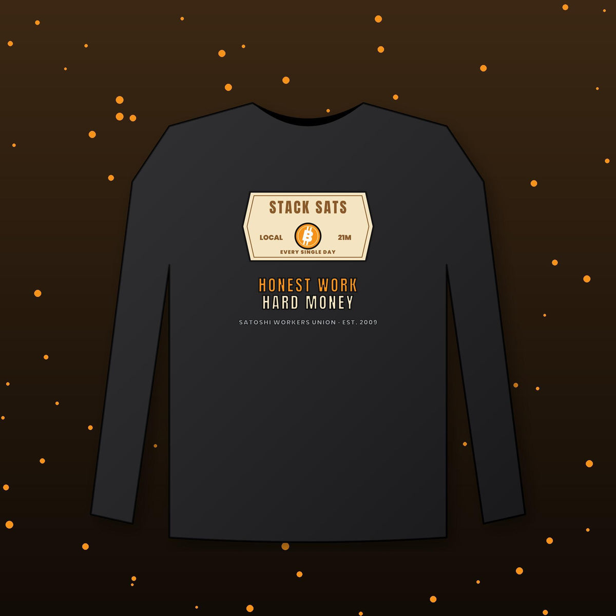 Stack Sats Long Sleeve Shirt, Bitcoin Workwear Tee, Vintage Badge Crypto Shirt, Bitcoin Gift For Men