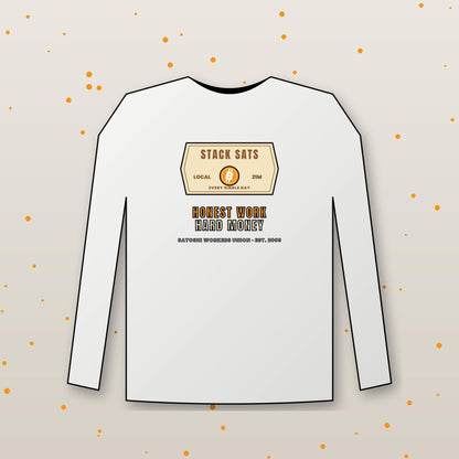 Stack Sats Long Sleeve Shirt, Bitcoin Workwear Tee, Vintage Badge Crypto Shirt, Bitcoin Gift For Men