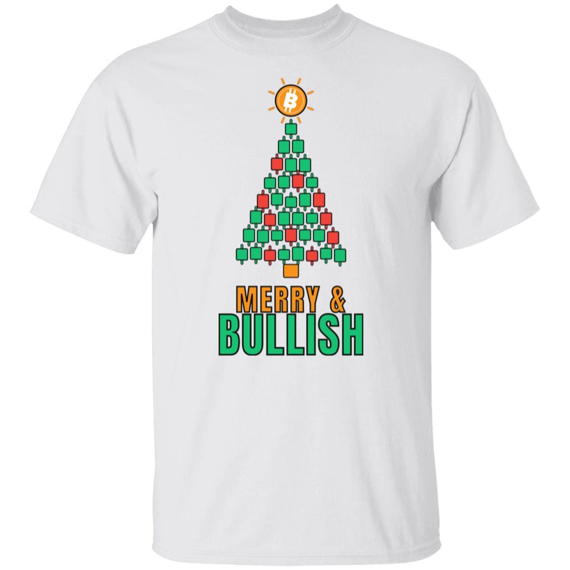Bitcoin Christmas Shirt, Merry and Bullish Crypto Tee, Candlestick Christmas Tree T-Shirt, Crypto Trader Gift, BTC Holiday Shirt