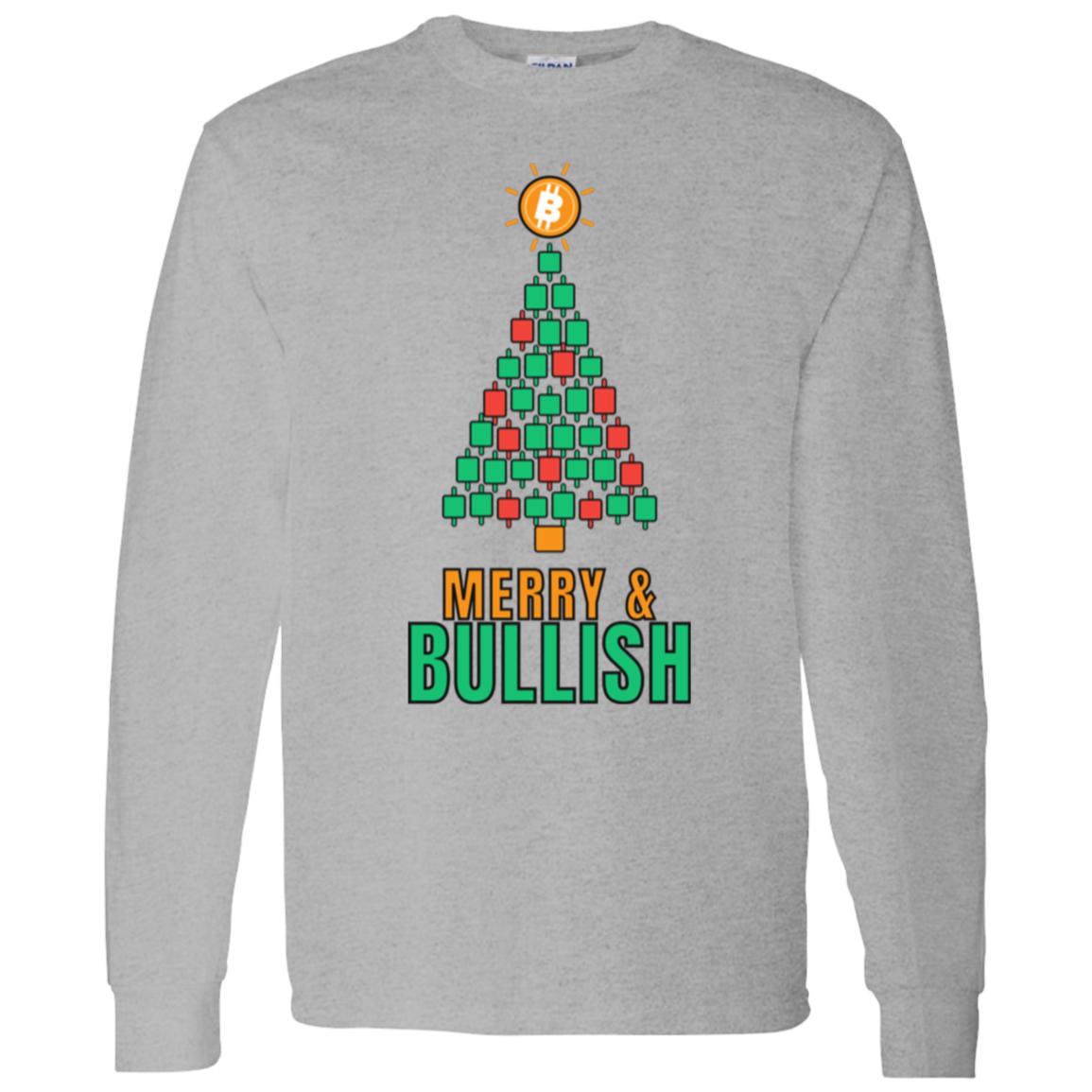Bitcoin Christmas Long Sleeve Shirt, Merry and Bullish Crypto Tee, Candlestick Christmas Tree, Crypto Trader Gift, BTC Holiday Shirt